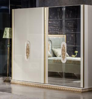 Casa Padrino Luxus Barock Schlafzimmerschrank Weiß / Gold - Verspiegelter Massivholz Kleiderschrank im Barockstil - Barock Schlafzimmer Möbel