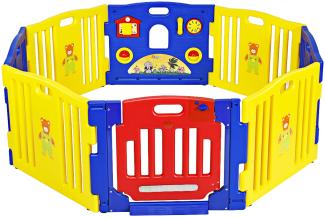 COSTWAY 8 Paneele Laufgitter, Baby Laufstall mit Spielzeugboard und Sicherheitsschloss, für Baby und Kleinkinder