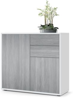 Vladon Sideboard Ben, Kommode mit 2 Türen und 2 Schubladen, Weiß matt/Avola-Anthrazit (79 x 74 x 36 cm)