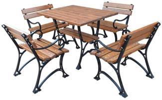 Casa Padrino Jugendstil Gartenmöbel Set Tisch & 4 Stühle mit Armlehnen Braun / Schwarz 100 cm - Gartentisch und Gartenstühle