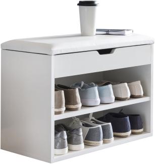 KADIMA DESIGN Schuhbank CIGNO mit Stauraum und Sitzkissen – Elegante Garderobenbank mit 2 Ebenen und extra Fach für Schuhe und Accessoires. Farbe: Weiß