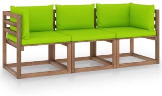 Garten-Palettensofa 3-Sitzer mit Kissen Hellgrün Kiefernholz