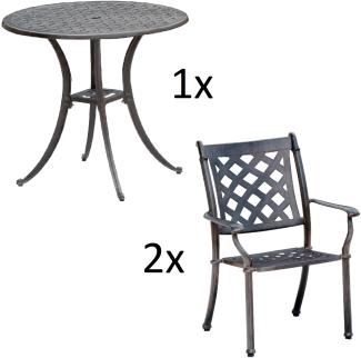 Inko 3-teilige Sitzgruppe Aluminium Guss bronze Tisch Ø 80 cm mit 2 Sesseln Tisch Ø80 cm mit 2x Sessel Duke
