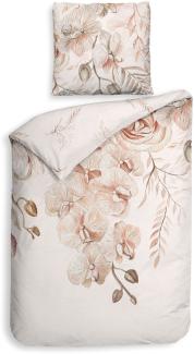 Heckett & Lane Satin Bettwäsche 135x200 Pioggia Natural Orchideen Blüten Gräser