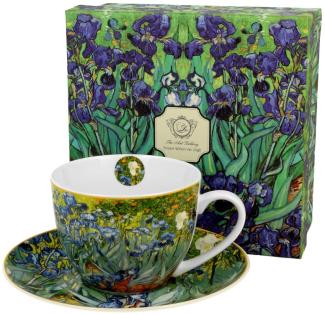 DUO ART GALLERY Tasse 270 ml IRISES mit Untertasse, New Bone China Porzellan