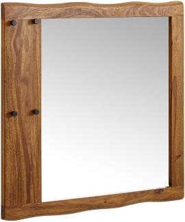 Wandspiegel Sheesham Massivholz 80x80x3 cm Design Flurspiegel Baumkante | Hängespiegel Modern mit Haken | Spiegel Wand Groß | Moderner Garderobenspiegel