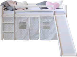Homestyle4u Spielbett mit Rutsche, Stern, Kiefernholz weiß, 90 x 200 cm