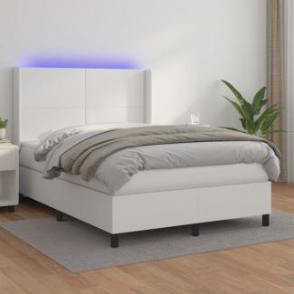 Boxspringbett mit Matratze & LED Weiß 140x190 cm Kunstleder (Farbe: Weiß)