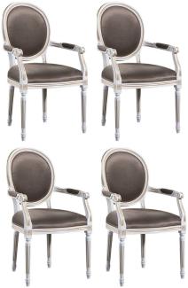 Casa Padrino Luxus Barock Esszimmer Set Weiß / Gold / Grau 59 x 43,5 x H. 98 cm - 4 Esszimmerstühle mit Armlehnen - Esszimmermöbel