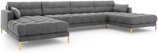 Micadoni 6-Sitzer Samtstoff Panorama Sofa Mamaia | Bezug Light Grey | Beinfarbe Gold Metal