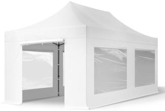 3x6 m Faltpavillon, PREMIUM Stahl 40mm, feuersicher, Seitenteile mit Panoramafenstern, weiß