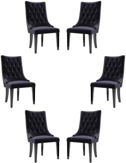 Casa Padrino Luxus Barock Esszimmer Stuhl Set Lila / Schwarz / Gold 54 x 55 x H. 110 cm - Edle Küchen Stühle mit Samtstoff - Barock Stühle 6er Set - Esszimmer Möbel