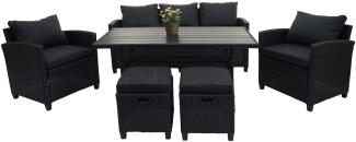 Poly-Rattan Garnitur HWC-E95, Garten-/Lounge-Set Sitzgruppe, Spun Poly halbrundes Rattan ~ schwarz, Kissen anthrazit