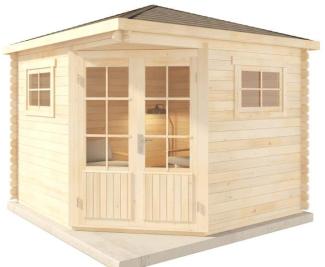 Alpholz 5-Eck Gartenhaus Modell Claudia-28 Gartenhaus aus Holz in Braun Holzhaus mit 28 mm Wandstärke Blockbohlenhaus mit Montagematerial