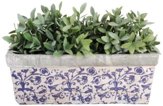 5 Stück Esschert Design Balkonkasten, Blumenkasten aus Keramik in blau-weiß, ca. 40 cm x 16 cm x 15 cm