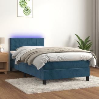 Boxspringbett mit Matratze & LED Dunkelblau 90x190 cm Samt (Farbe: Blau)