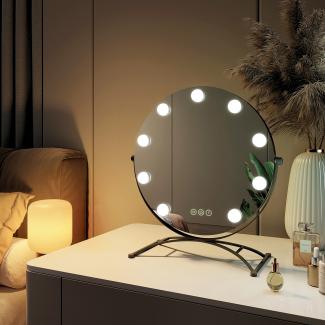 EMKE Runder Schminkspiegel Hollywood Spiegel mit Beleuchtung LED Tischspiegel, mit Touch, 3 Lichtfarben,9 Dimmbaren LED-Leuchtmitteln,7 x Vergrößerungsspiegel,Memory-Funktion, 360° Drehbar,Schwarz,40 cm