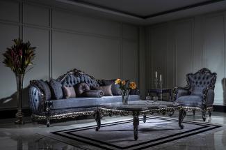 Casa Padrino Luxus Barock Wohnzimmer Set Weiß / Blau / Gold - 2 Sofas & 2 Sessel & 1 Couchtisch - Prunkvolle Wohnzimmer Möbel im Barockstil