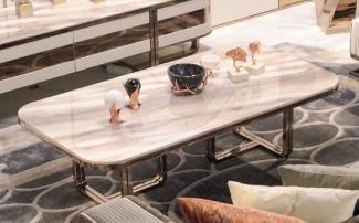 Casa Padrino Luxus Couchtisch Creme / Kupfer - Wohnzimmertisch mit Kunstmarmor Tischplatte - Luxus Wohnzimmer Möbel - Hotel Möbel - Luxus Einrichtung - Hotel Einrichtung
