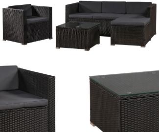 Juskys Polyrattan Lounge Punta Cana L schwarz – Gartenlounge für 4-5 Personen – Sitzgruppe mit Sessel, Sofa, Tisch & Hocker - Sitzbezüge Dunkelgrau