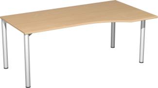 PC-Schreibtisch '4 Fuß Flex' rechts, feste Höhe 180x100x72cm, Buche / Silber