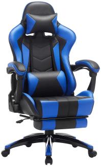 Gamingstuhl, ergonomischer Bürostuhl, Schreibtischstuhl, ausziehbare Fußstütze, 90°-135° Neigungswinkel, bis 150 kg belastbar, schwarz-blau RCG026B01