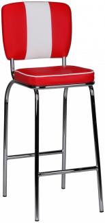 KADIMA DESIGN American Retro Barstuhl aus Kunstleder mit üppiger Polsterung und Chromfuß - Perfekter Sitz im Vintage Stil. Farbe: Rot