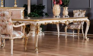 Casa Padrino Luxus Barock Esstisch Beige / Weiß / Gold - Prunkvoller Massivholz Esszimmertisch im Barockstil - Barock Esszimmer Möbel