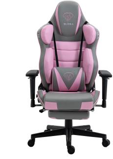 Gaming Stuhl Chair Racing Chefsessel mit Sportsitz und ergonomsichen 4D-Armlehnen Hellgrau / Rosa