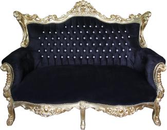 Casa Padrino Barock 2-er Sofa Master Schwarz / Gold mit großen Bling Bling Glitzersteinen - Antik Stil Möbel