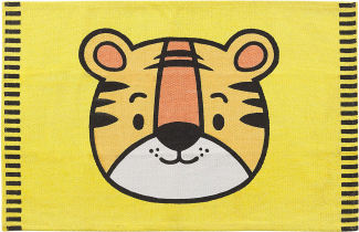Kinderteppich Baumwolle gelb 60 x 90 cm Tigermuster Kurzflor RANCHI