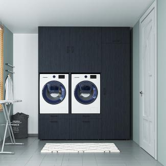 Roomart Schrankwand für Waschküche & Hauswirtschaftsraum Mit Schubladen und Ausziehbrett • Schwarz eiche