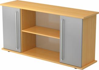 bümö® Sideboard mit Türen und Chromgriffen in Buche/Silber
