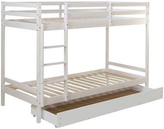 Homestyle4u Etagenbett mit Bettkasten, Kiefernholz weiß, 90 x 200 cm