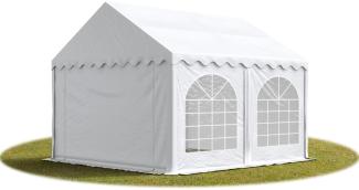 TOOLPORT Festzelt Partyzelt 4x4 m feuersicher PREMIUM, hochwertige PVC Plane 750 N in weiß 100% wasserdicht mit Bodenrahmen