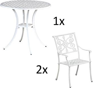 Inko 3-teilige Sitzgruppe Aluminium Guss weiß Tisch Ø 80 cm mit 2 Sesseln Tisch Ø80 cm mit 2x Sessel Nexus