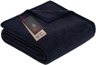 Ibena Porto Decke 150x200 cm – Baumwollmix weich, warm & waschbar, Kuscheldecke dunkelblau einfarbig