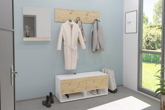 FMD Möbel - BELM 7 - Garderobenspiegel mit Ablageboden - melaminharzbeschichtete Spanplatte - Brillantweiß / Artisan Eiche - 5,4 x 6,8 x 1,4cm