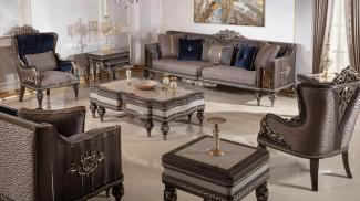 Casa Padrino Luxus Barock Wohnzimmer Set Grau / Dunkelbraun / Gold - 2 Sofas & 2 Sessel & 1 Couchtisch & 2 Beistelltische - Handgefertigte Wohnzimmer Möbel im Barockstil - Edel & Prunkvoll