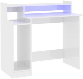 Schreibtisch mit LEDs, Holzwerkstoff, Hochglanz-Weiß, 97x45x90 cm