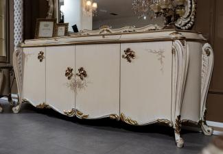 Casa Padrino Luxus Barock Sideboard Cremefarben / Weiß / Gold - Prunkvoller Massivholz Schrank mit 4 Türen und Schublade - Barock Möbel