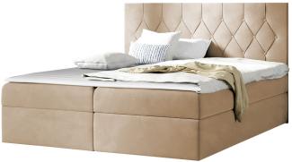 Mirjan24 'Simori' Boxspringbett mit Bettkasten, Matratze & Topper, Stoff beige, 200 x 200 cm