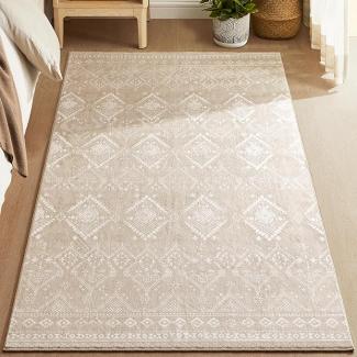 SONGMICS HOME Teppich, 120 x 170 cm, Wohnzimmerteppich, Rutschfester Teppich, Kurzflor, flauschig, Dekoration, für Wohnzimmer, Schlafzimmer, maschinenwaschbar, Boho-Stil, Cappuccinobeige