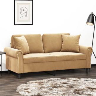 2-Sitzer-Sofa mit Zierkissen Braun 140 cm Samt (Farbe: Braun)