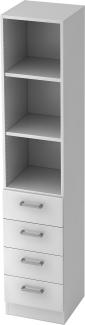 bümö® office Schubladen-Regal mit 4 Schüben & 3 Regalfächer in weiß mit Chromgriffen