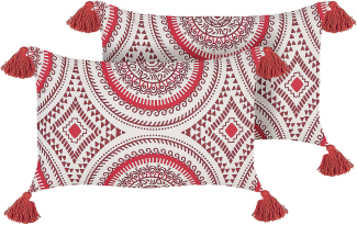 Dekokissen orientalisches Muster Baumwolle rot weiß 30 x 50 cm 2er Set ANTHEMIS