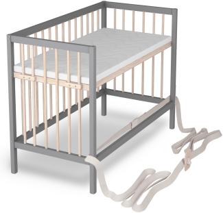 Baby Beistellbett Dreamy 60x120 cm mit Matratze, grau/natur 4 in 1 ohne Umbauseite - Sämann