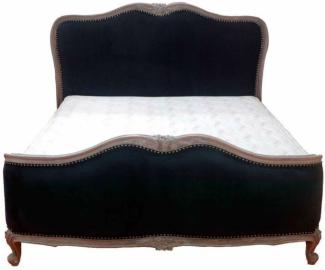 Casa Padrino Luxus Barock Doppelbett Schwarz / Antik Braun - Edles Massivholz Bett mit Kopfteil - Barock Schlafzimmer Möbel