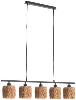 LED Pendelleuchte 5 flammig 100cm lang mit Lampenschirmen aus Seegras