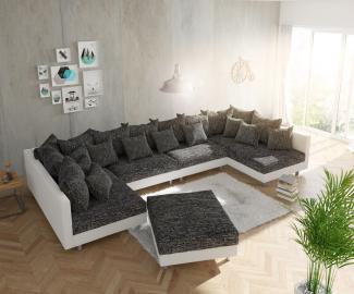 Couch Clovis XL Weiß/ Schwarz mit Hocker Wohnlandschaft Modulsofa